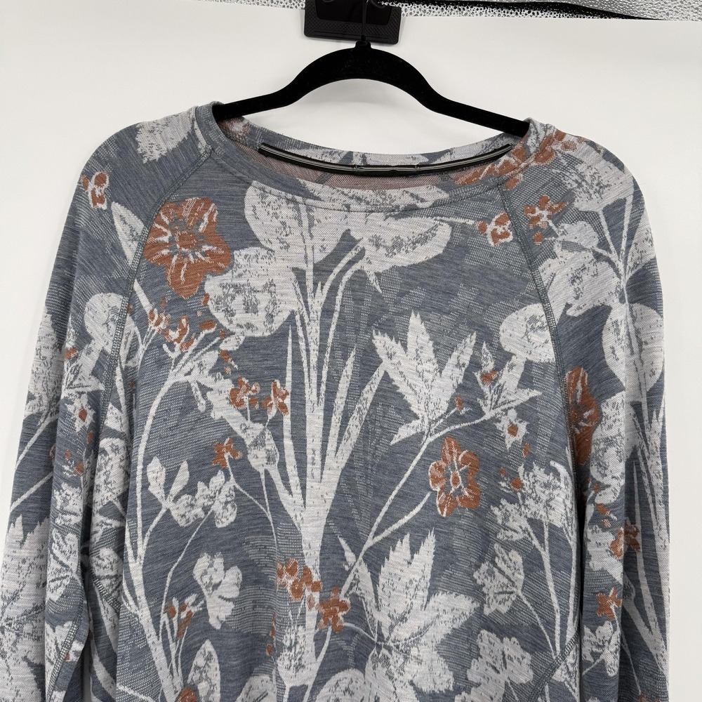 Smart Wool Top Shirt Womens 2X Gray Floral Raglan Long Sleeve Relaxed - Picture 2 of 10